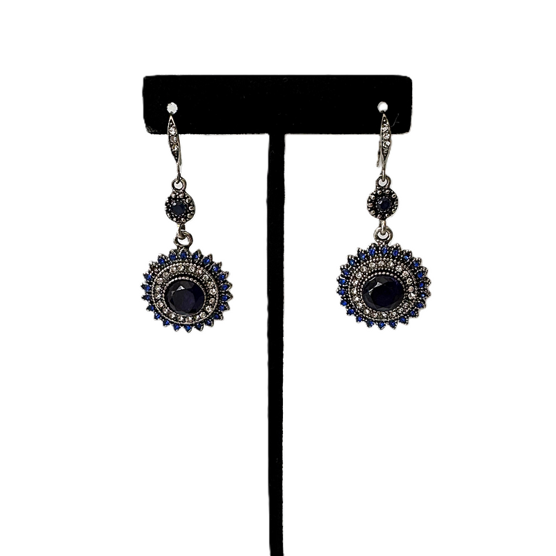 Blue and Clear Crystal Antique Style Dangle Earrings