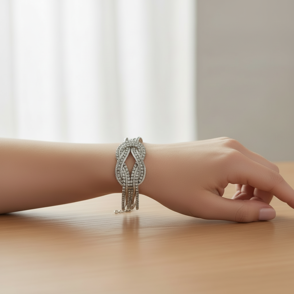 Silver Rhinestone Knot Bracelet