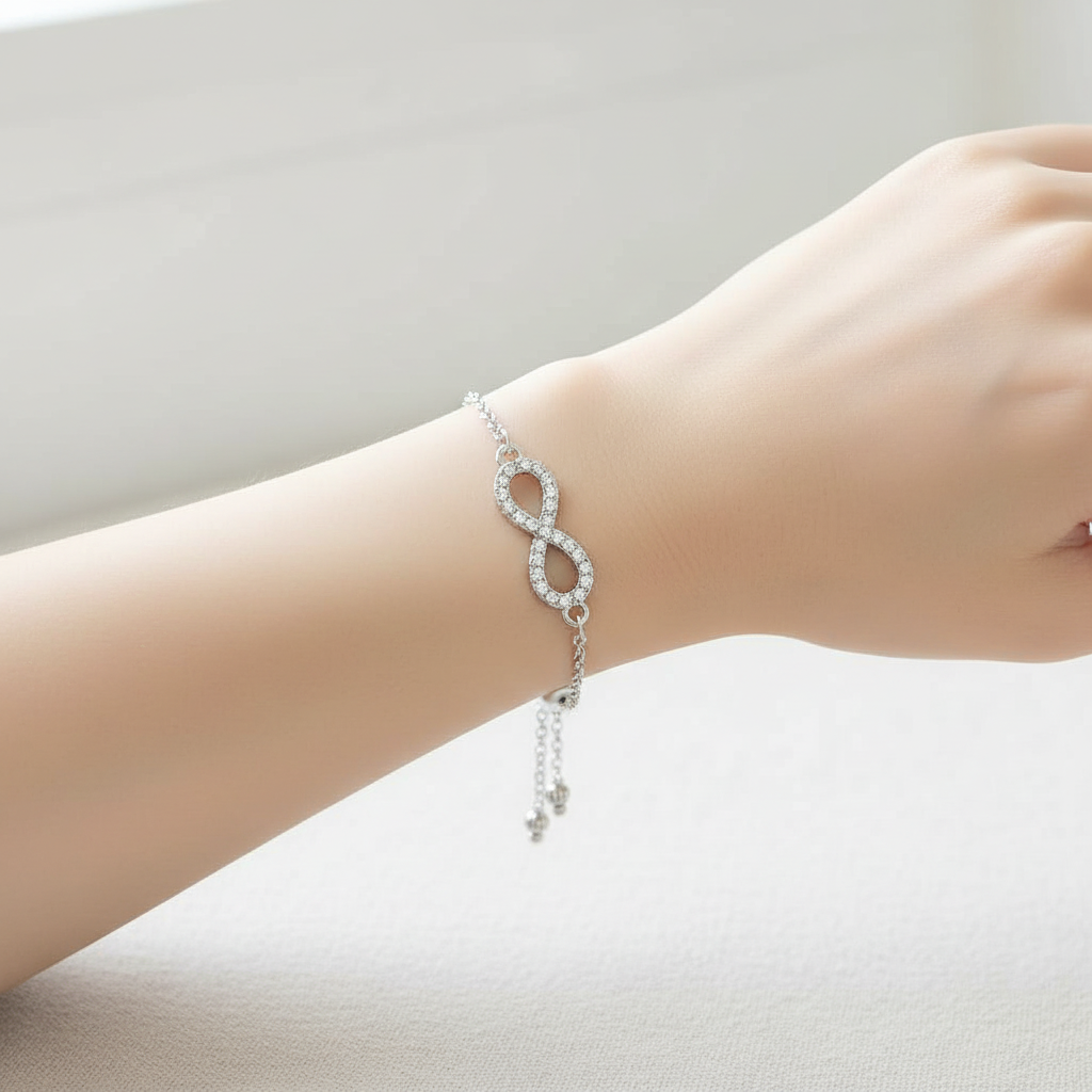 Silver Crystal Infinity Adjustable Bracelet