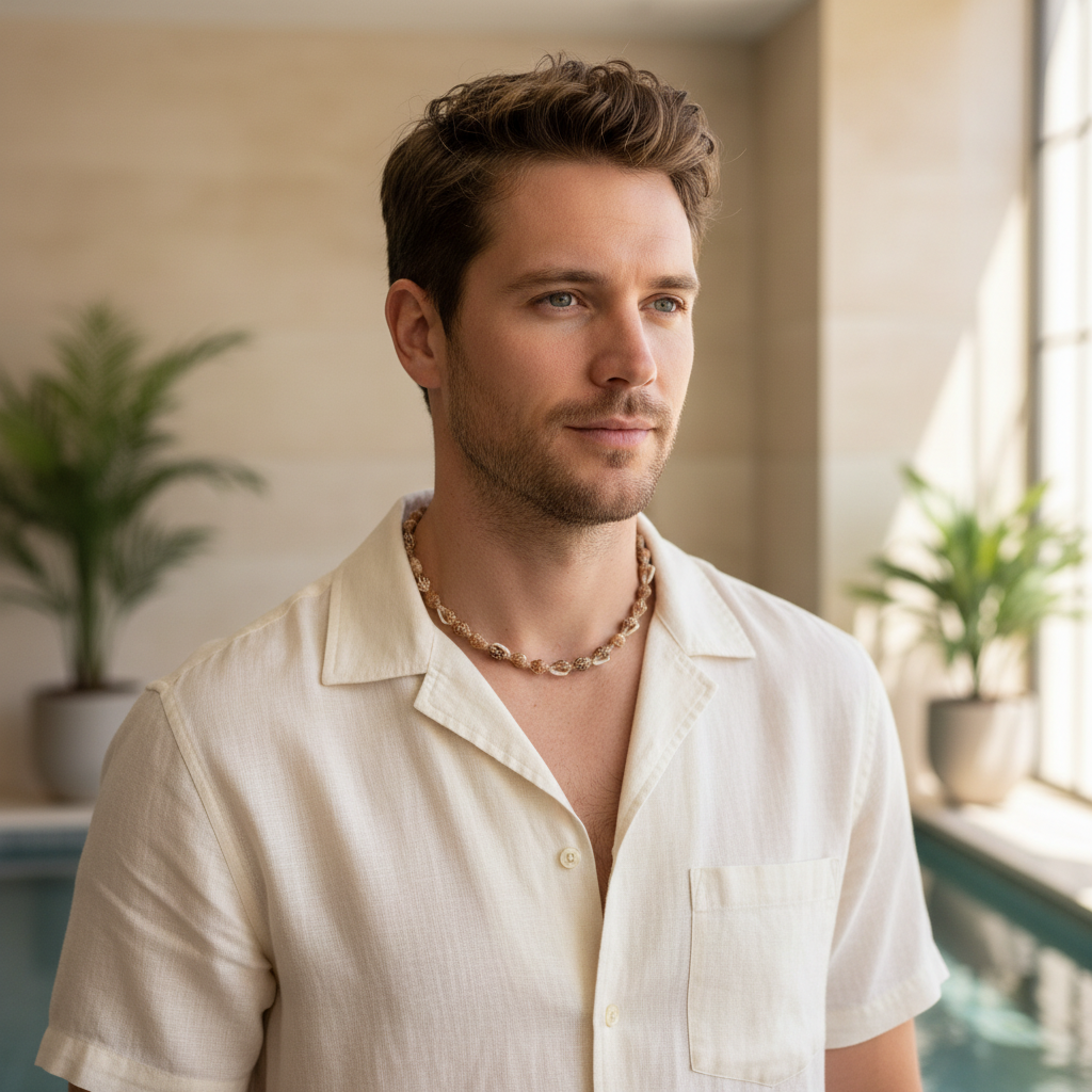 Mens Brown and White Puka Shell Necklace