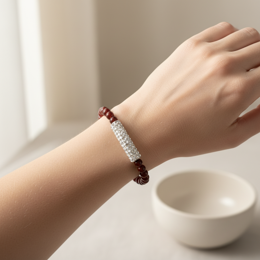 Carnelian Crystal Bar Bracelet on Wrist