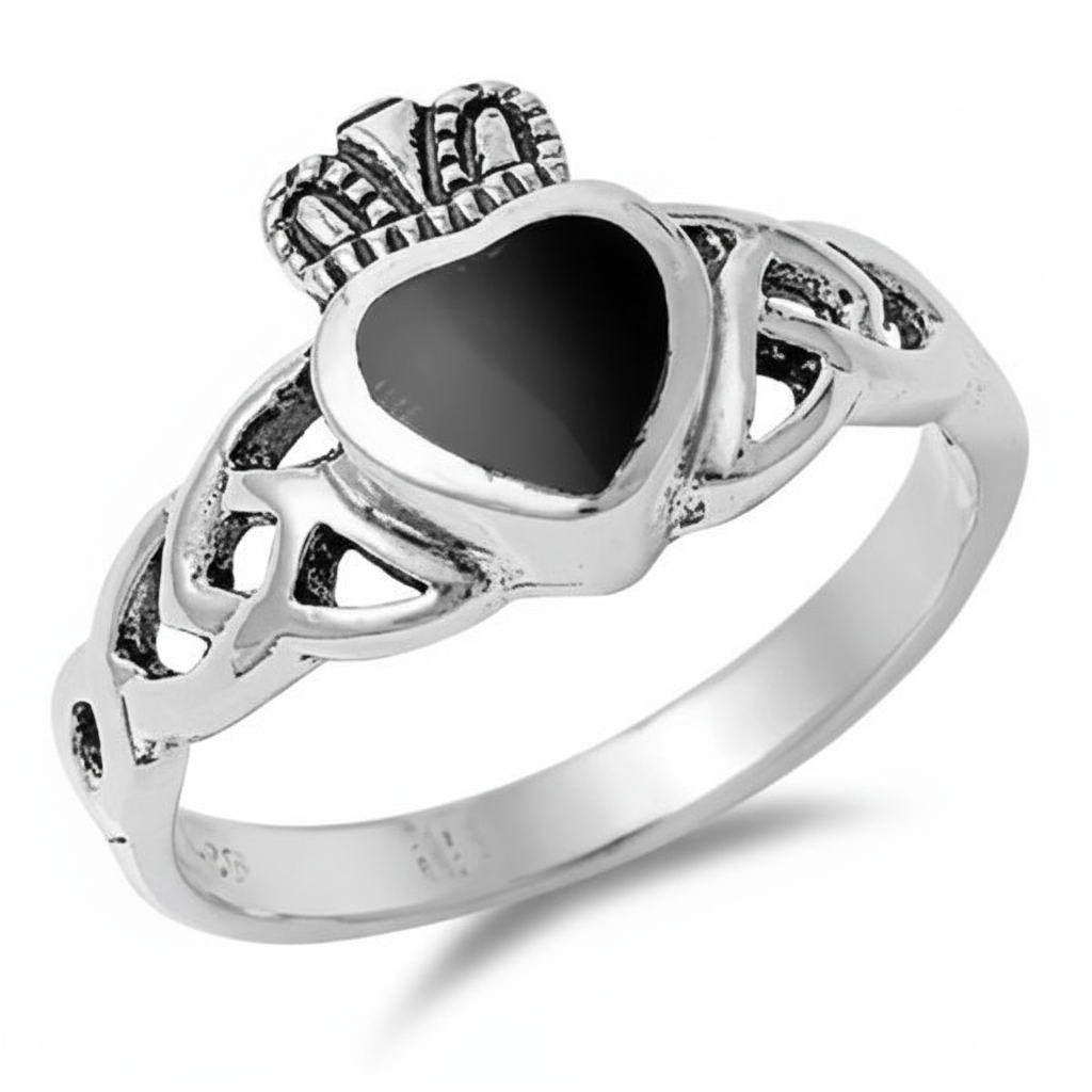 Claddagh Black Onyx Heart Ring.