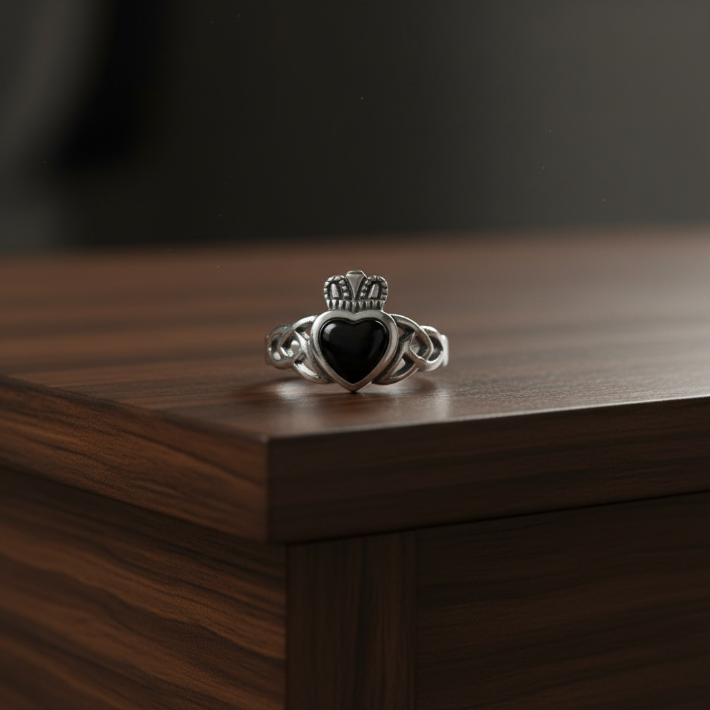 Claddagh Black Onyx Ring on Dresser