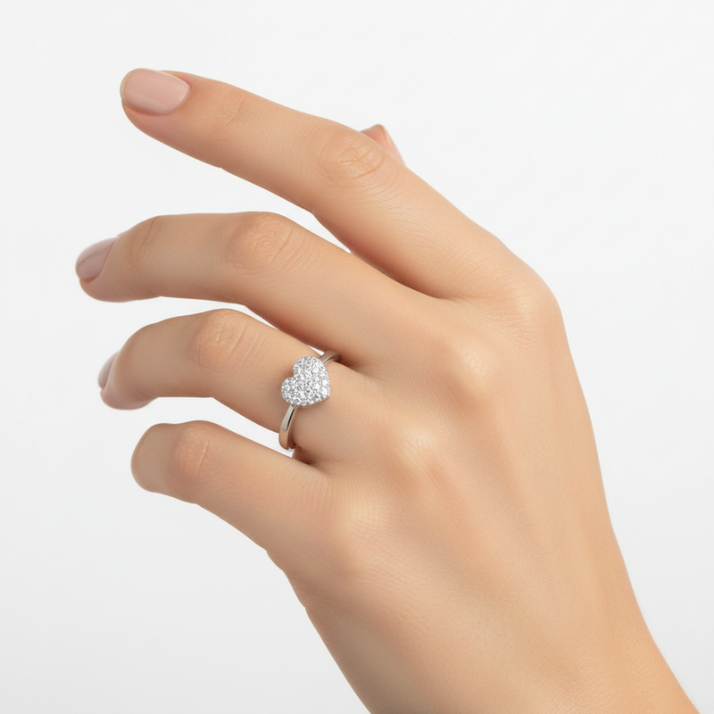 CZ Heart Ring On A Hand.