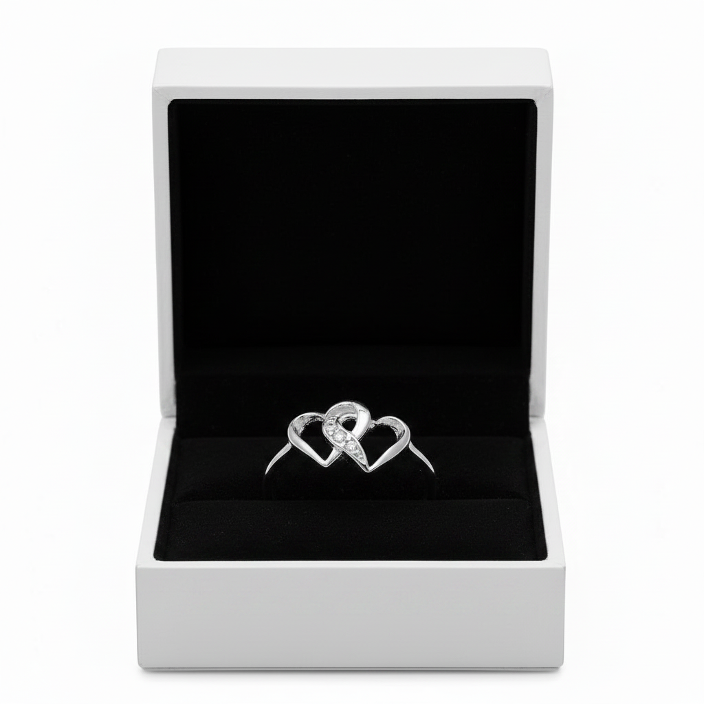 Double Heart Ring in Black Jewelry Box