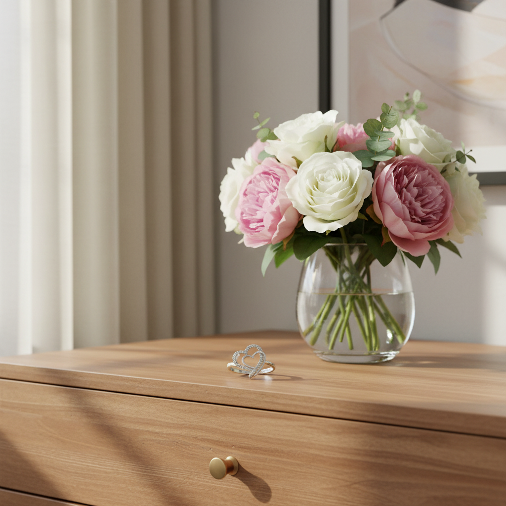 Double Heart Ring on Dresser