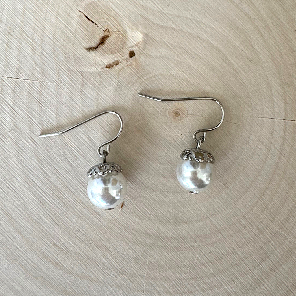 White Faux Pearl Drop Earrings