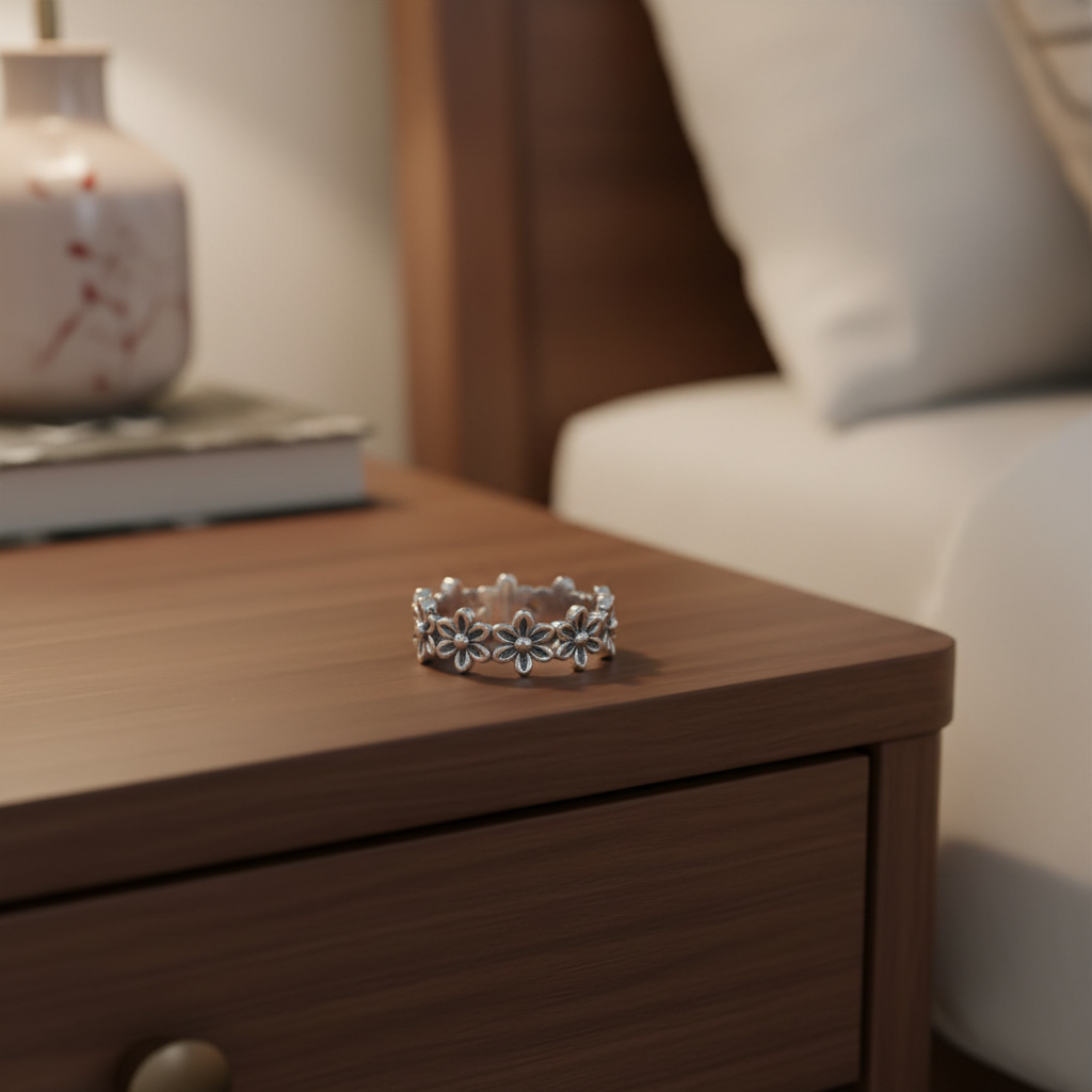Flower Band Ring on Nightstand