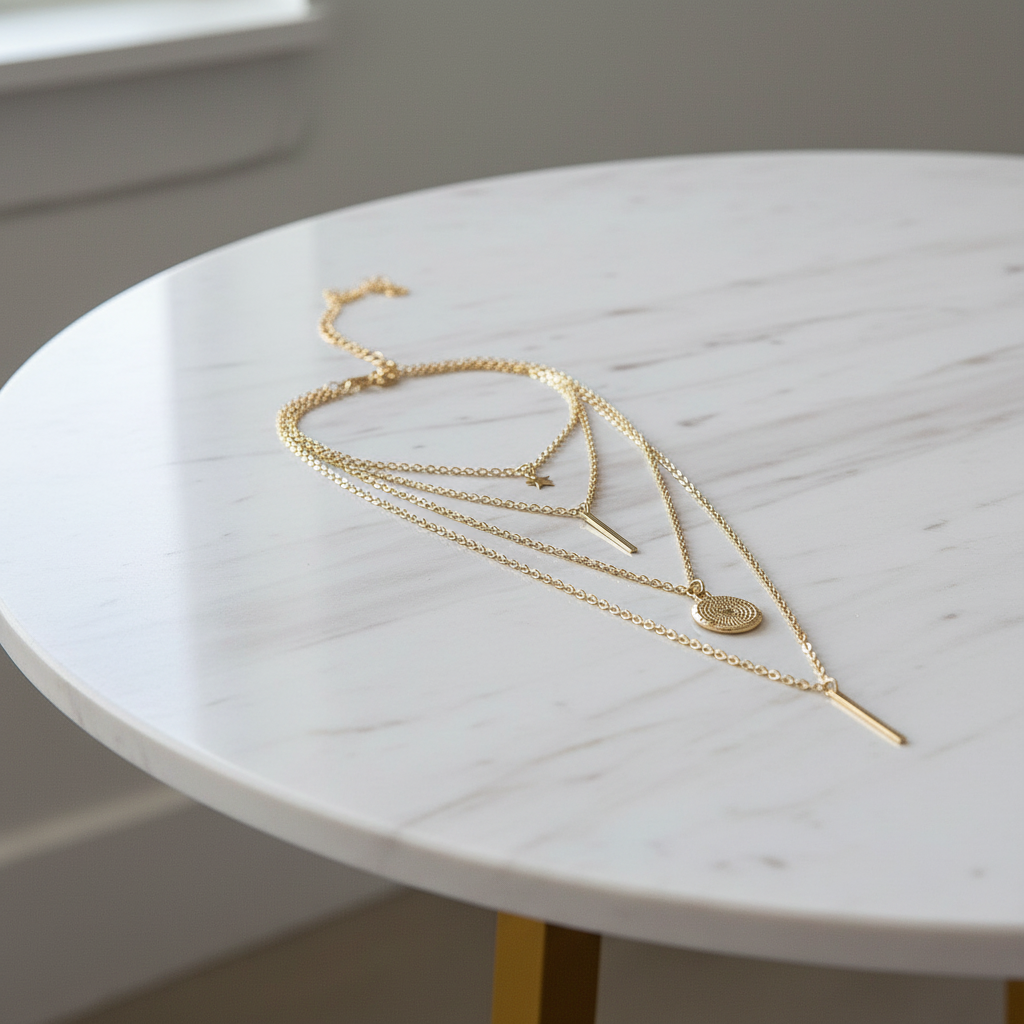 Layered Gold Charm Chain Necklace.