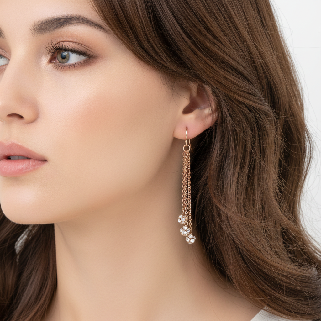 Gold Rhinestone Triple Ball Dangle Earrings