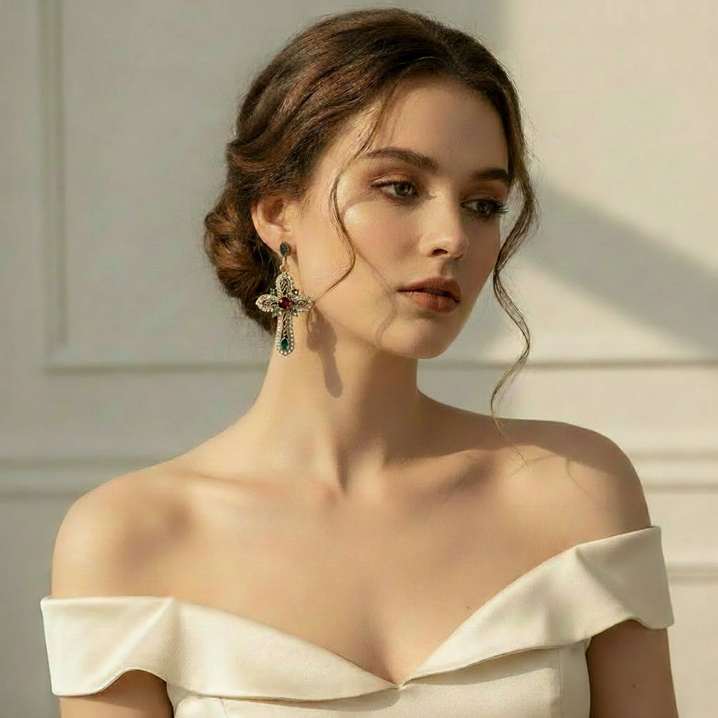 Gold Cross Earrings Lifestyle.