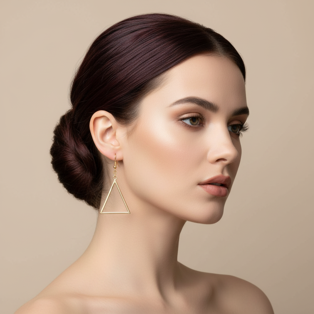 Gold Triangle Earrings on Model