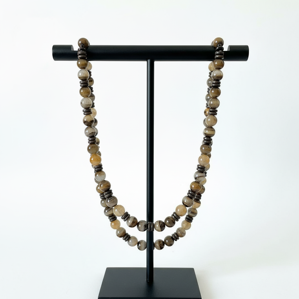 Golden Wooden Jasper Necklace on Stand