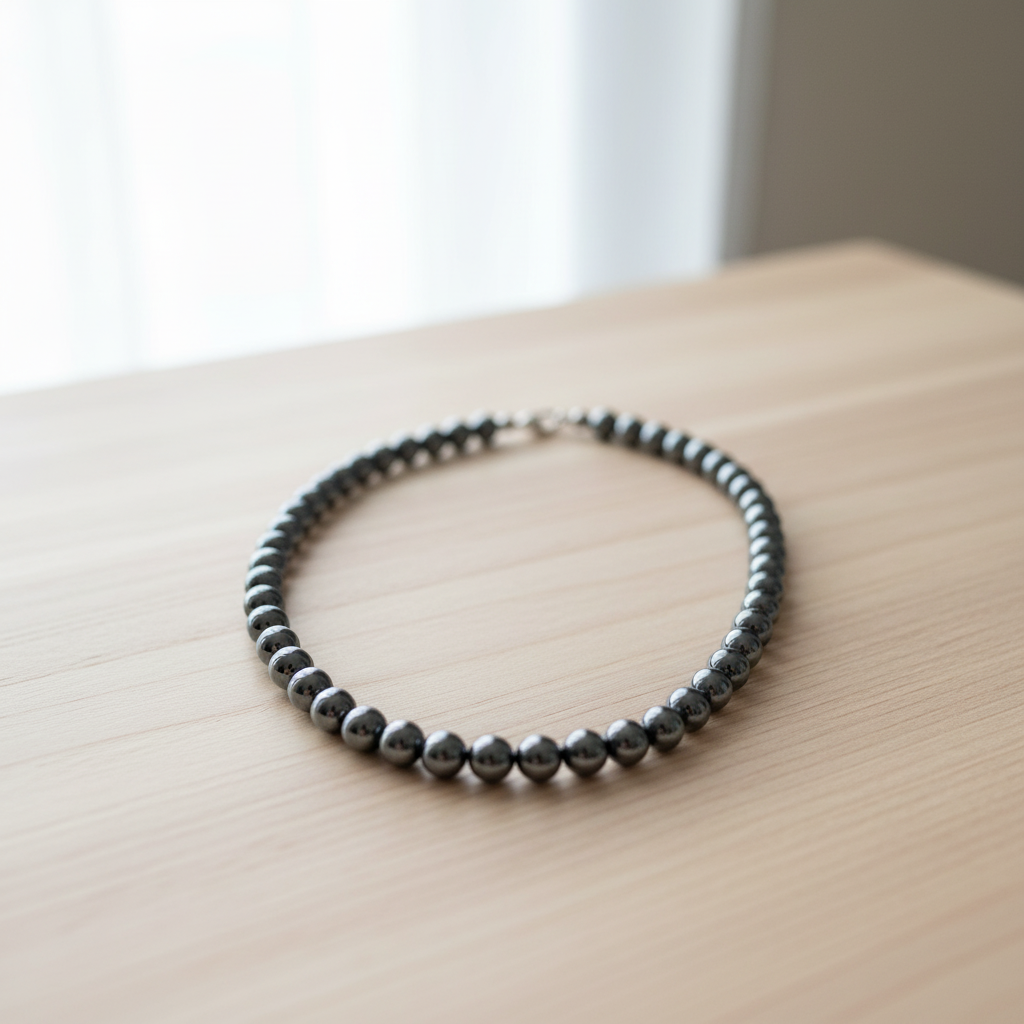 Hematite Necklace on Wood Table