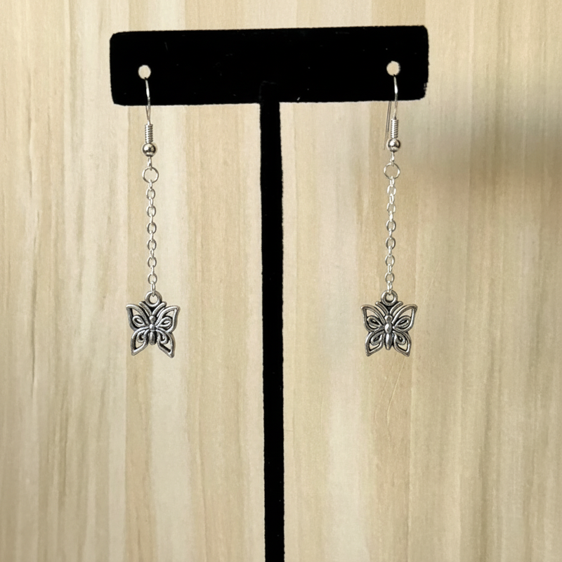 Silver Butterfly Dangle Earrings.