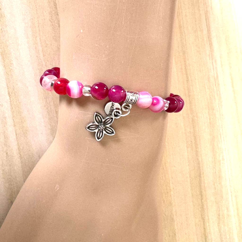 Ruby Pink Agate Beaded Bracelet