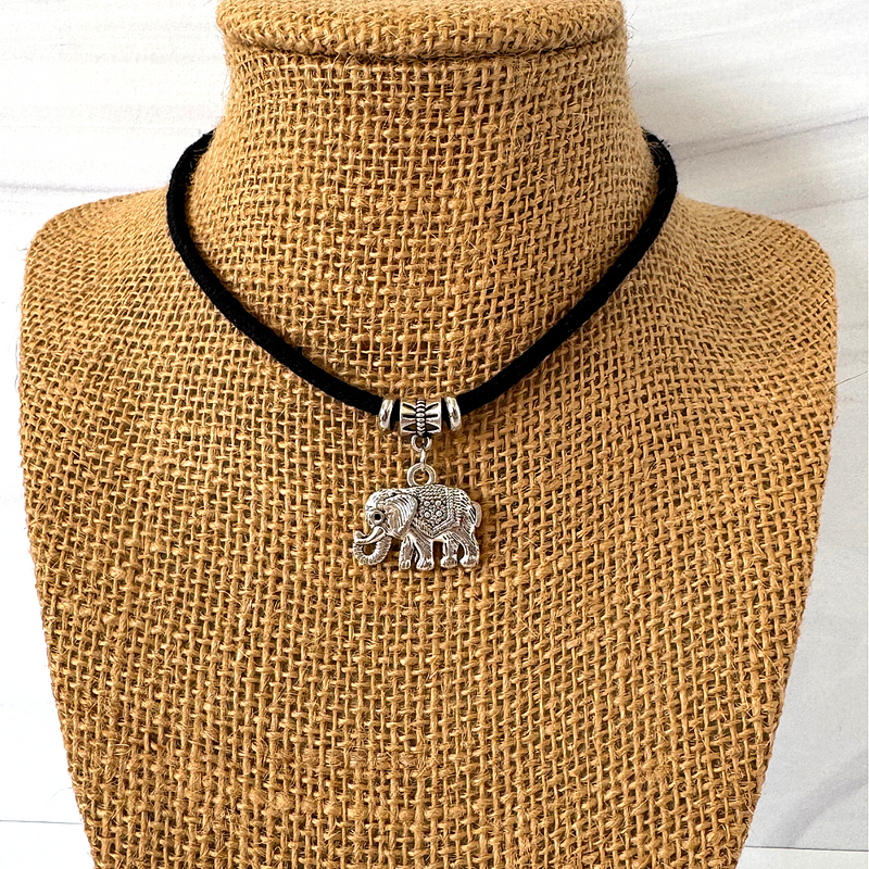 Silver Elephant Choker On Black Cord
