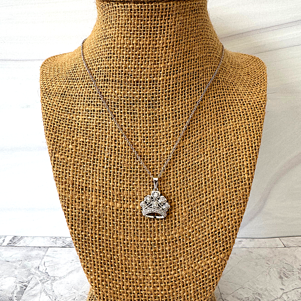 Sterling Silver and CZ Crown 16" Pendant Necklace - JaeBee