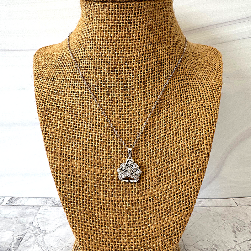 Sterling Silver and CZ Crown 16" Pendant Necklace - JaeBee
