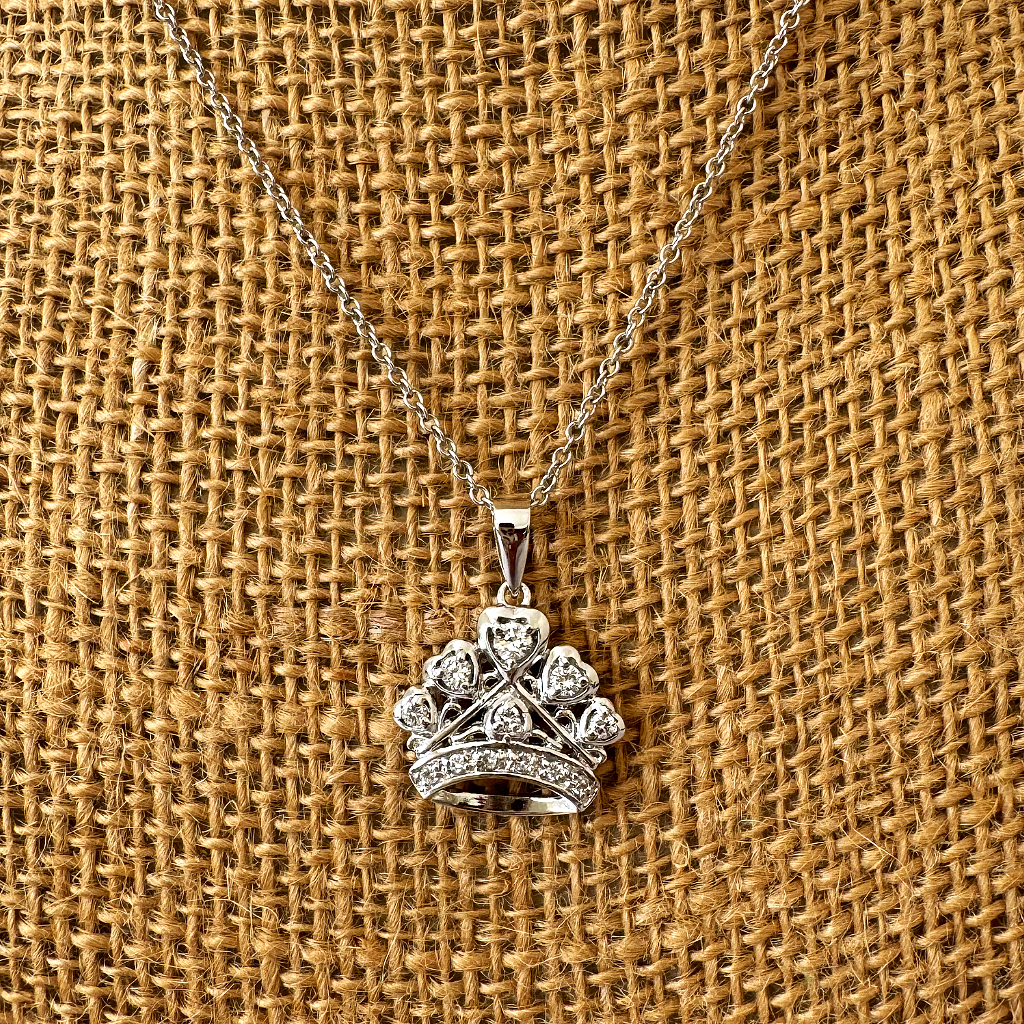 Sterling Silver and CZ Crown Pendant Necklace - JaeBee