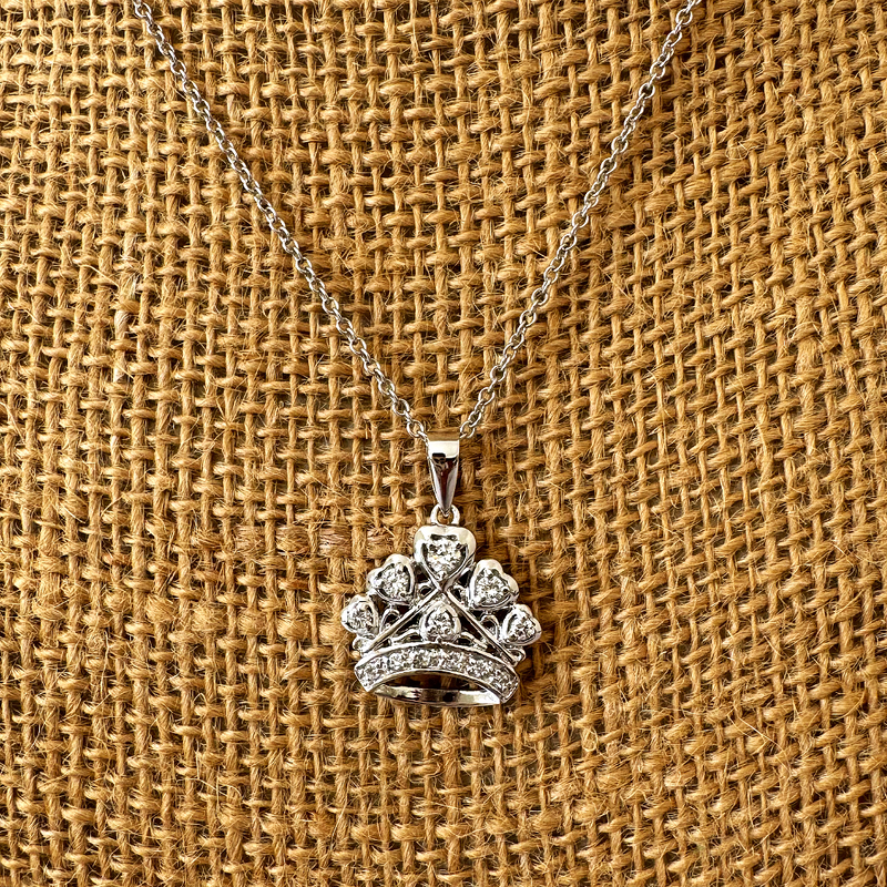 Sterling Silver and CZ Crown Pendant Necklace - JaeBee