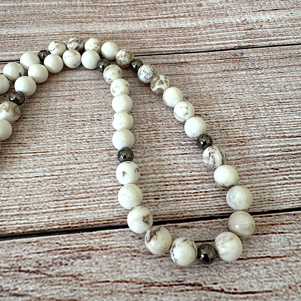 White Magnesite Mens Beaded Necklace