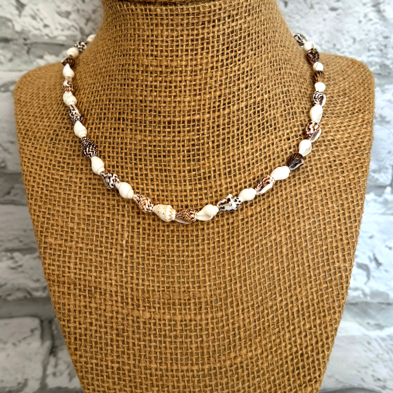 White and Brown Mens Puka Shell Necklace