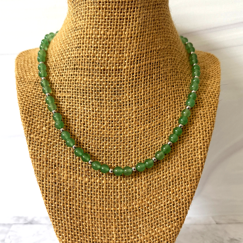 Mens Green Aventurine 6mm Beaded Necklace 16"