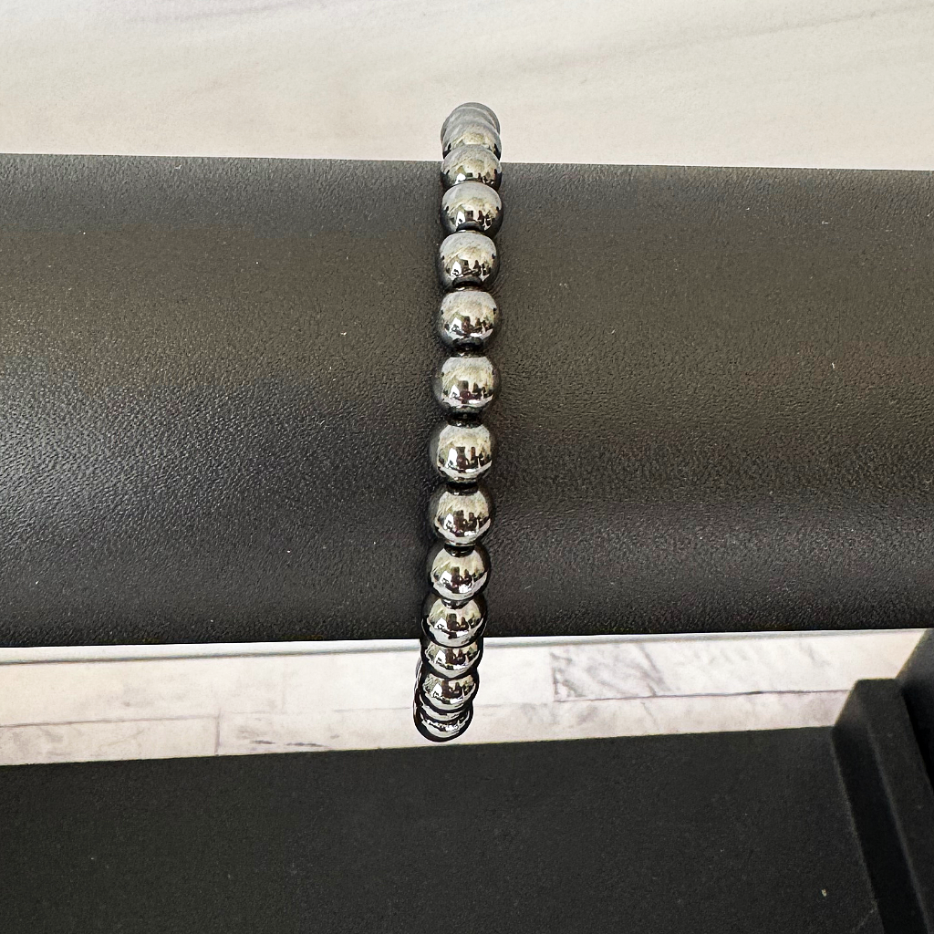 Men's 6mm Hematite Beaded Bracelet 9".