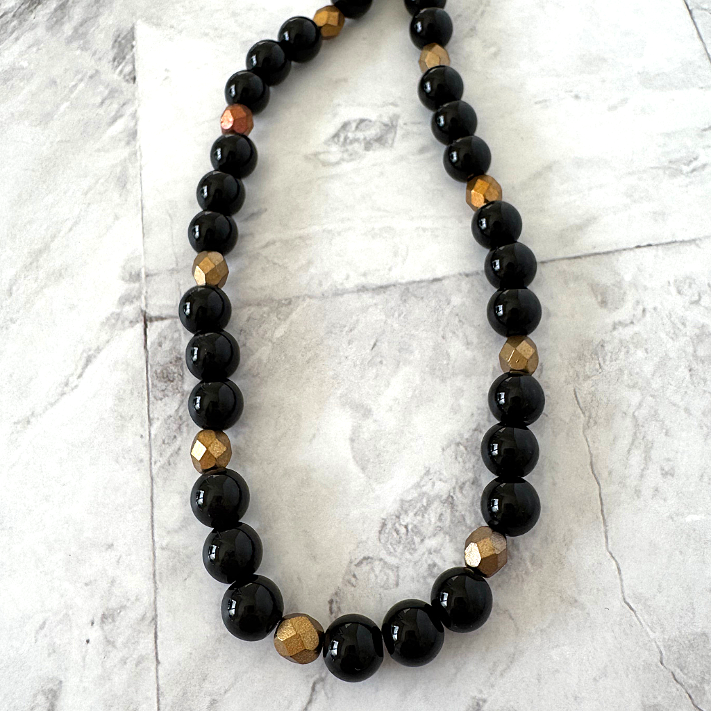 Mens Black Onyx Beaded Necklace 18" 20" 22"