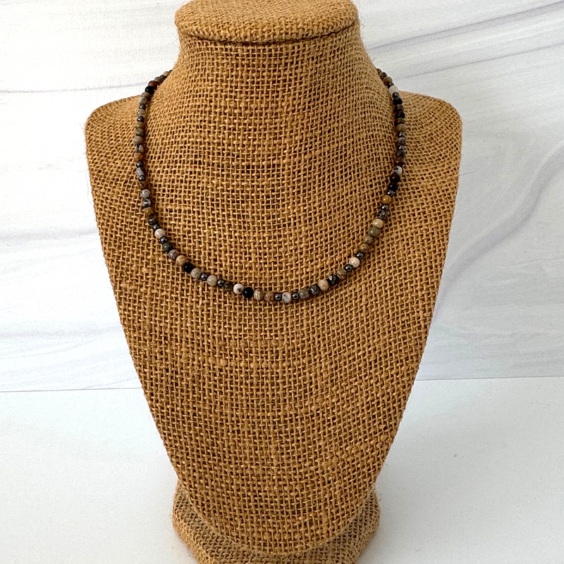 Mens Agate and Hematite 4mm Beaded Necklace.