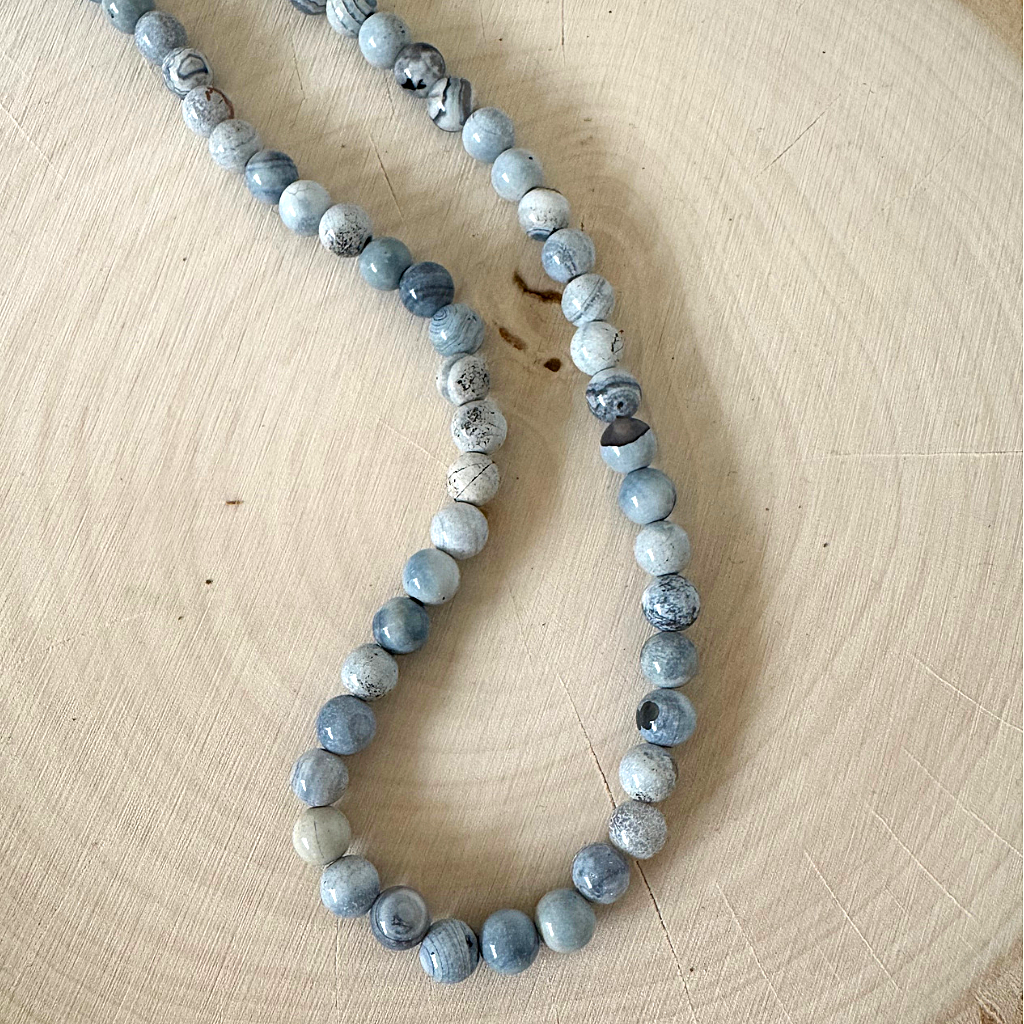 6mm Mens Blue and White Agate Beaded Necklace