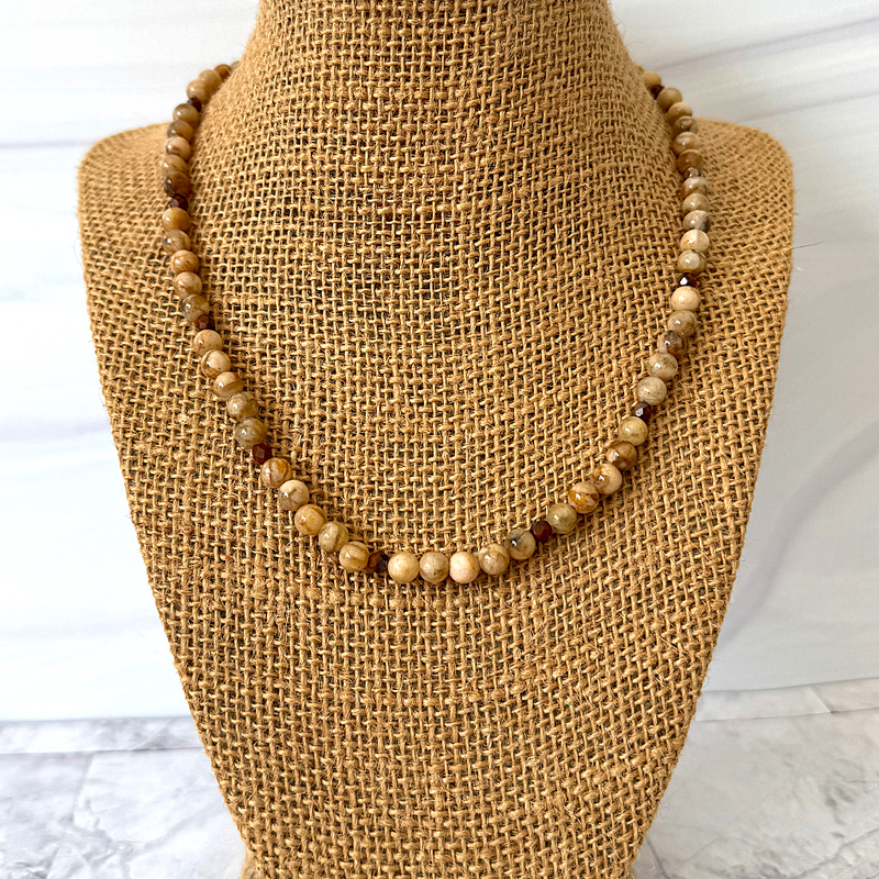 Mens Brown Feldspar Beaded Necklace 18" 20" 22", 6mm