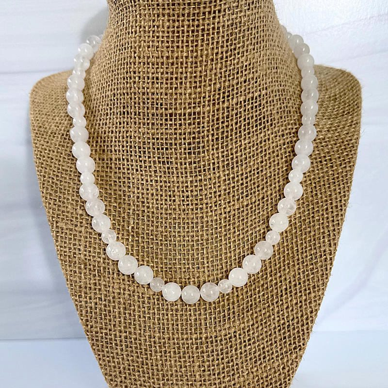 Mens White Jade Beaded Necklace 8mm and 6mm