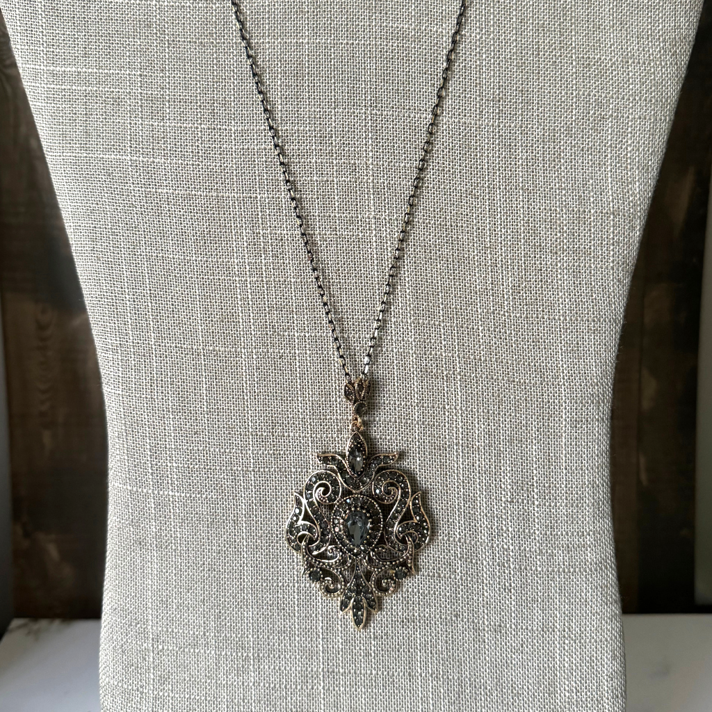 Gold and Black Ornate Pendant Necklace