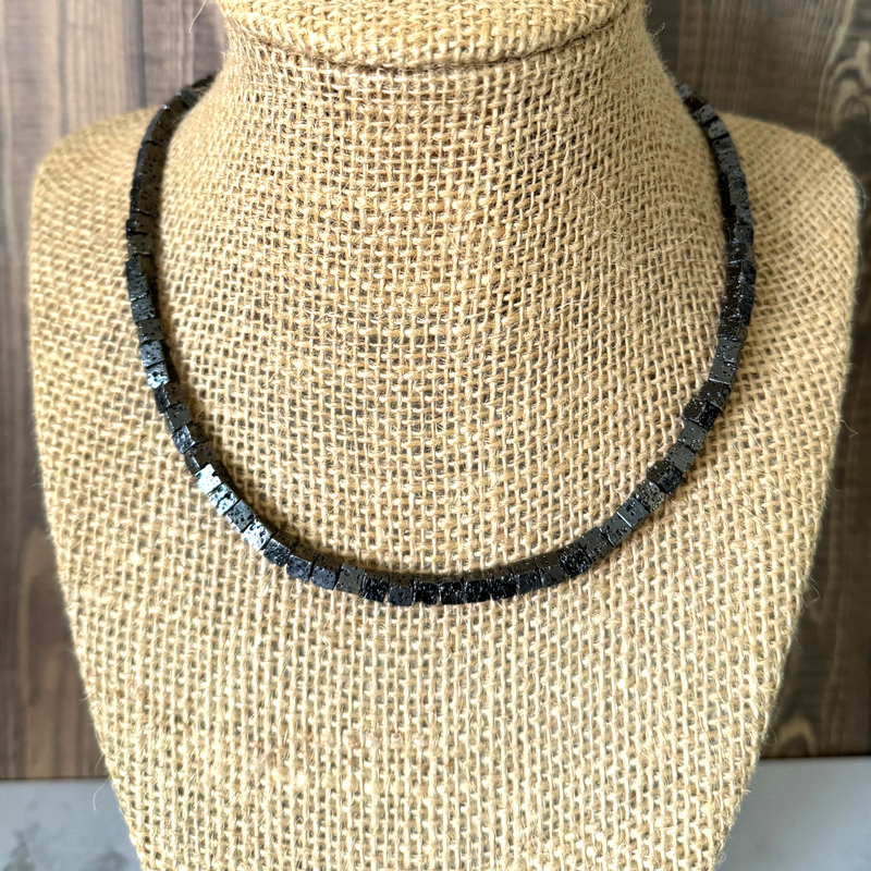 Mens Black Lava Cube Necklace 4mm