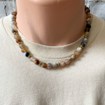 Mens Matte Blaze Agate and Gold Beaded Necklace