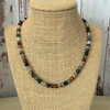 Dark Multi Agate and Gold Mens Beaded Necklace