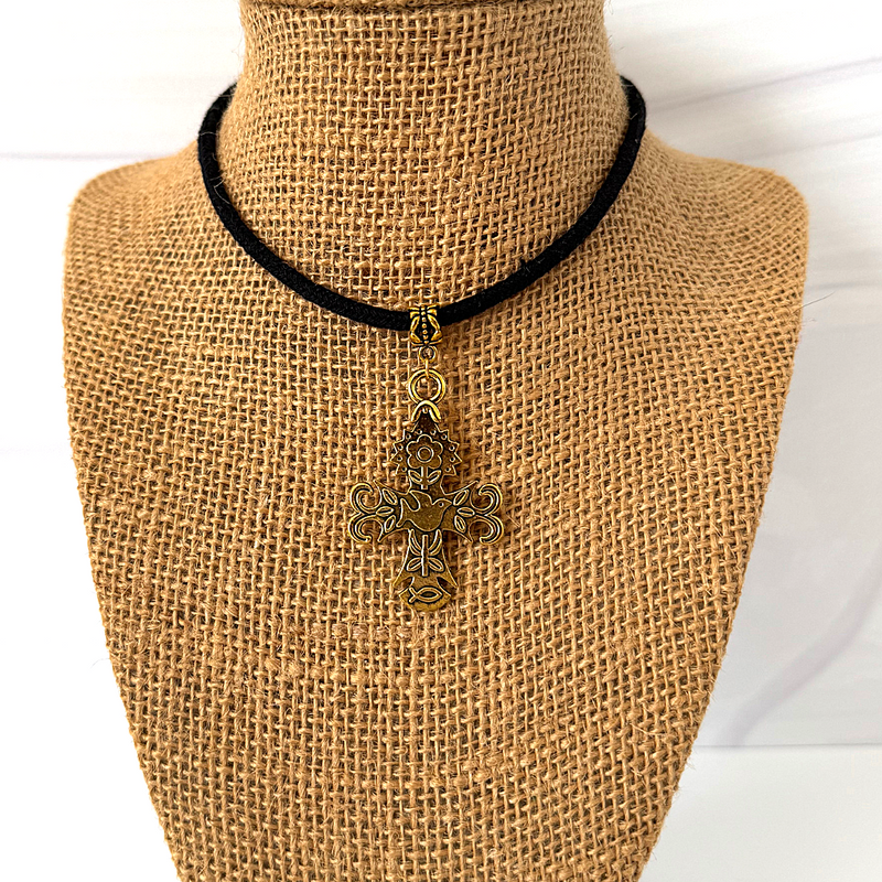 Gold Cross With Dove Choker