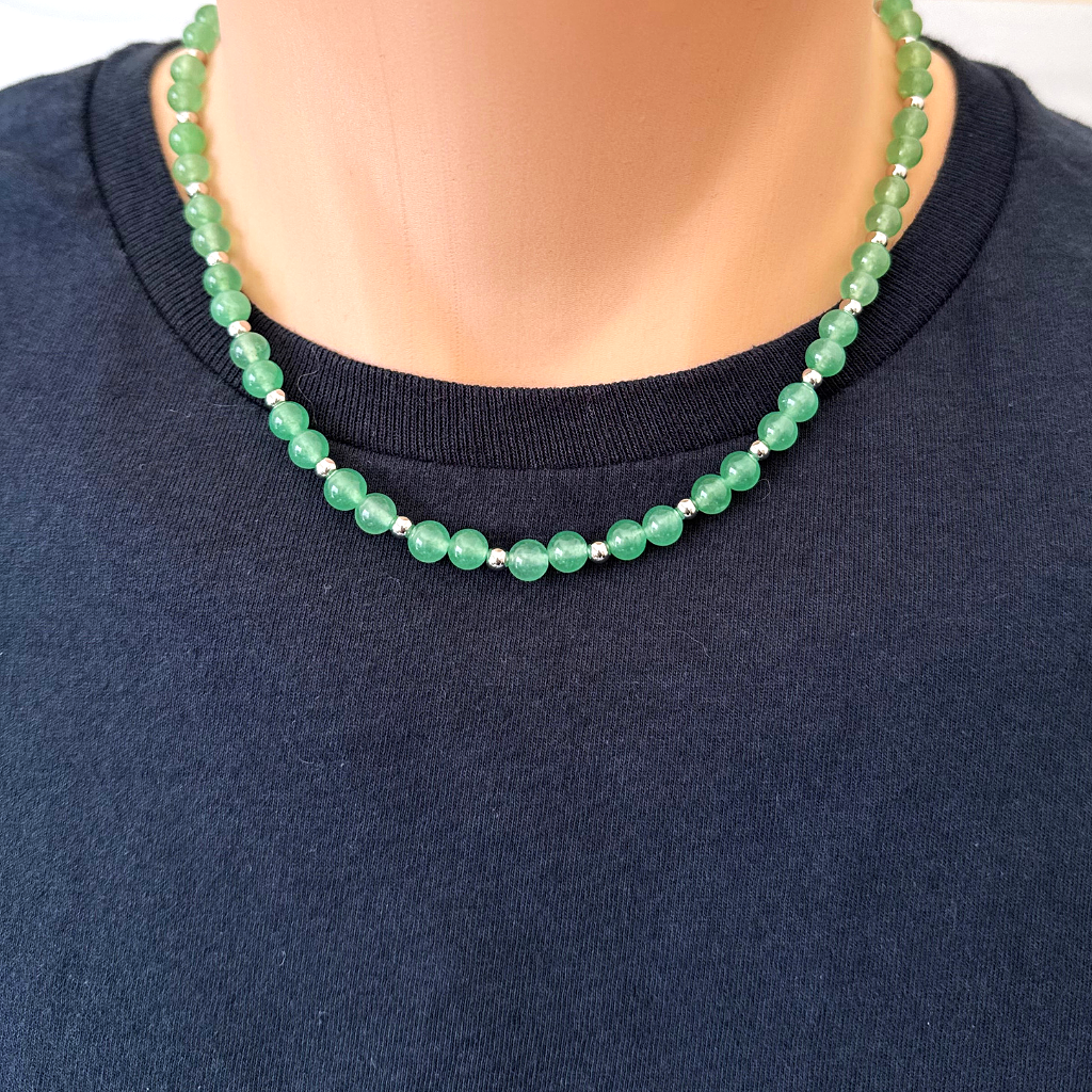 Mens Green Aventurine 6mm Beaded Necklace