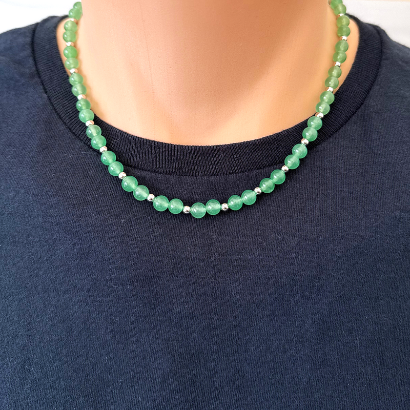Mens Green Aventurine 6mm Beaded Necklace.