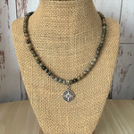 Mens Artistic Stone and Silver Compass Beaded Necklace