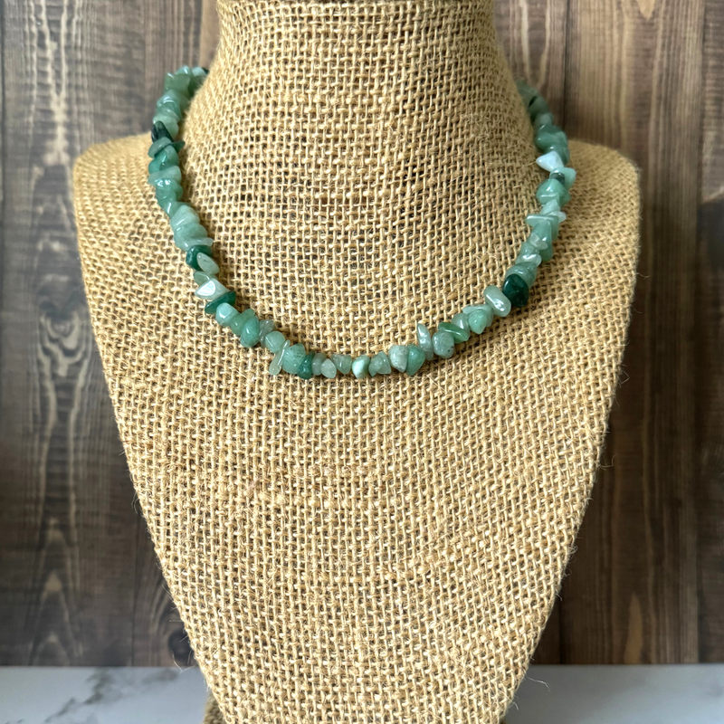 Mens Green Aventurine Chip Beaded Necklace 18"