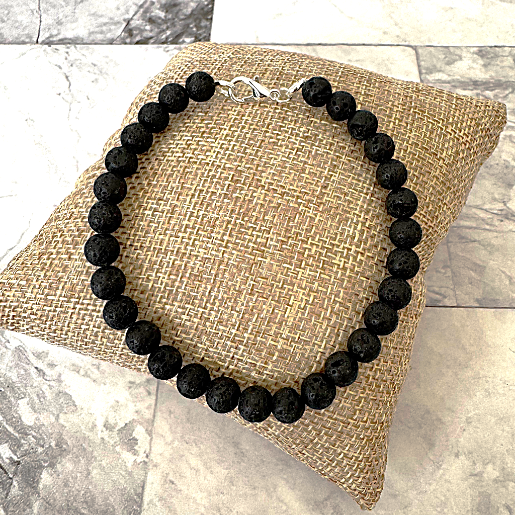 Mens Black Lava 6mm Beaded Bracelet.