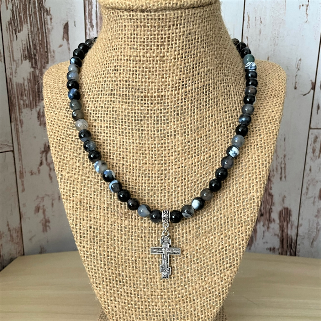 Rosary With Dana|unisex Stainless Steel Rosary With Black Frosted Stone &  Coconut Shell Cross