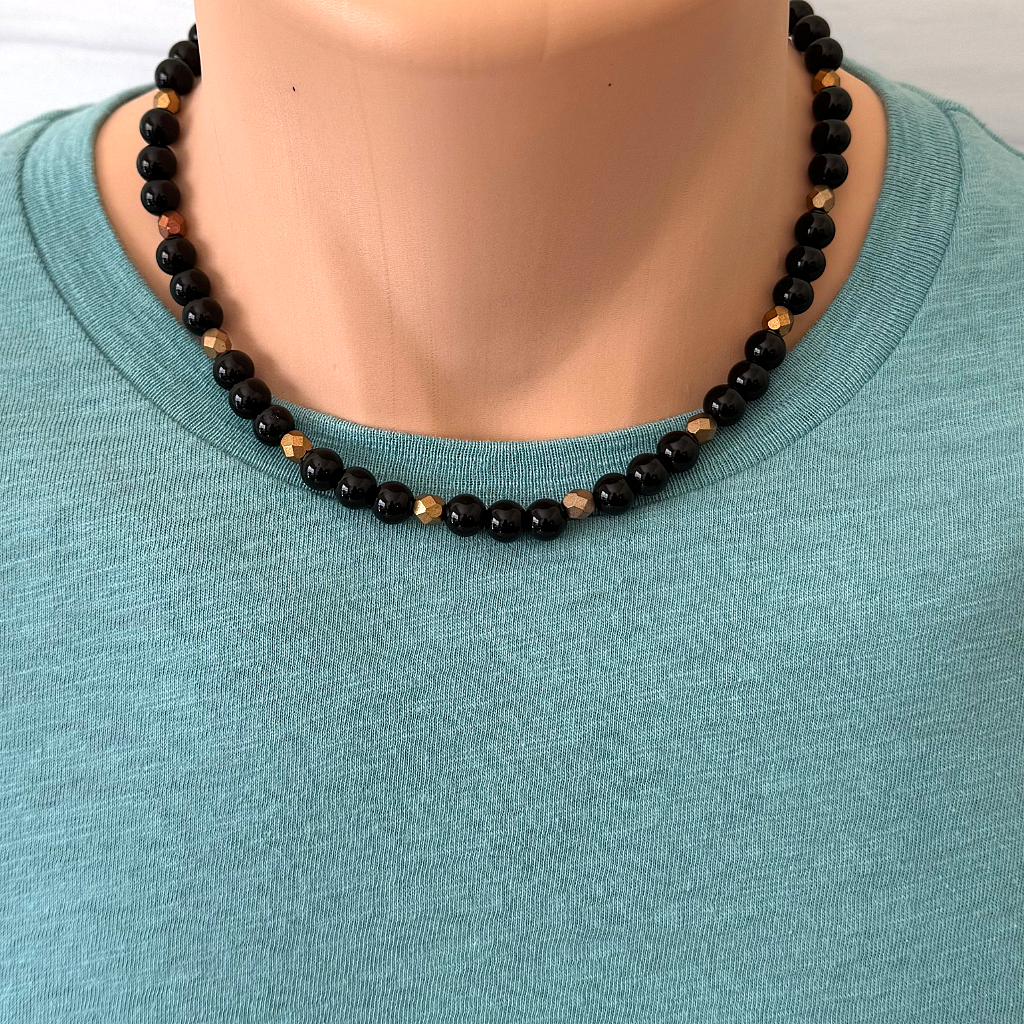 Black Onyx Mens Beaded Necklace 18" 20" 22"