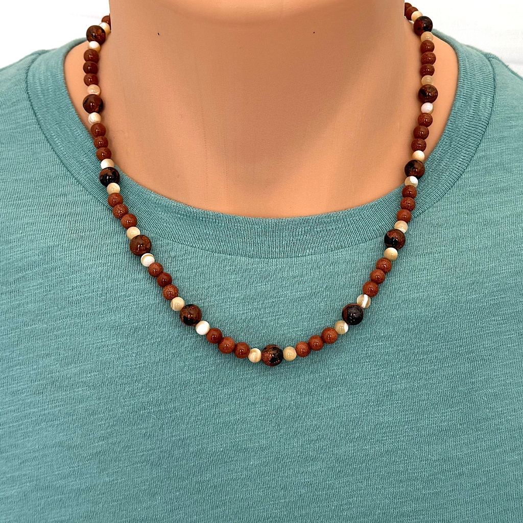 Mens Brown Beaded Necklace 18"