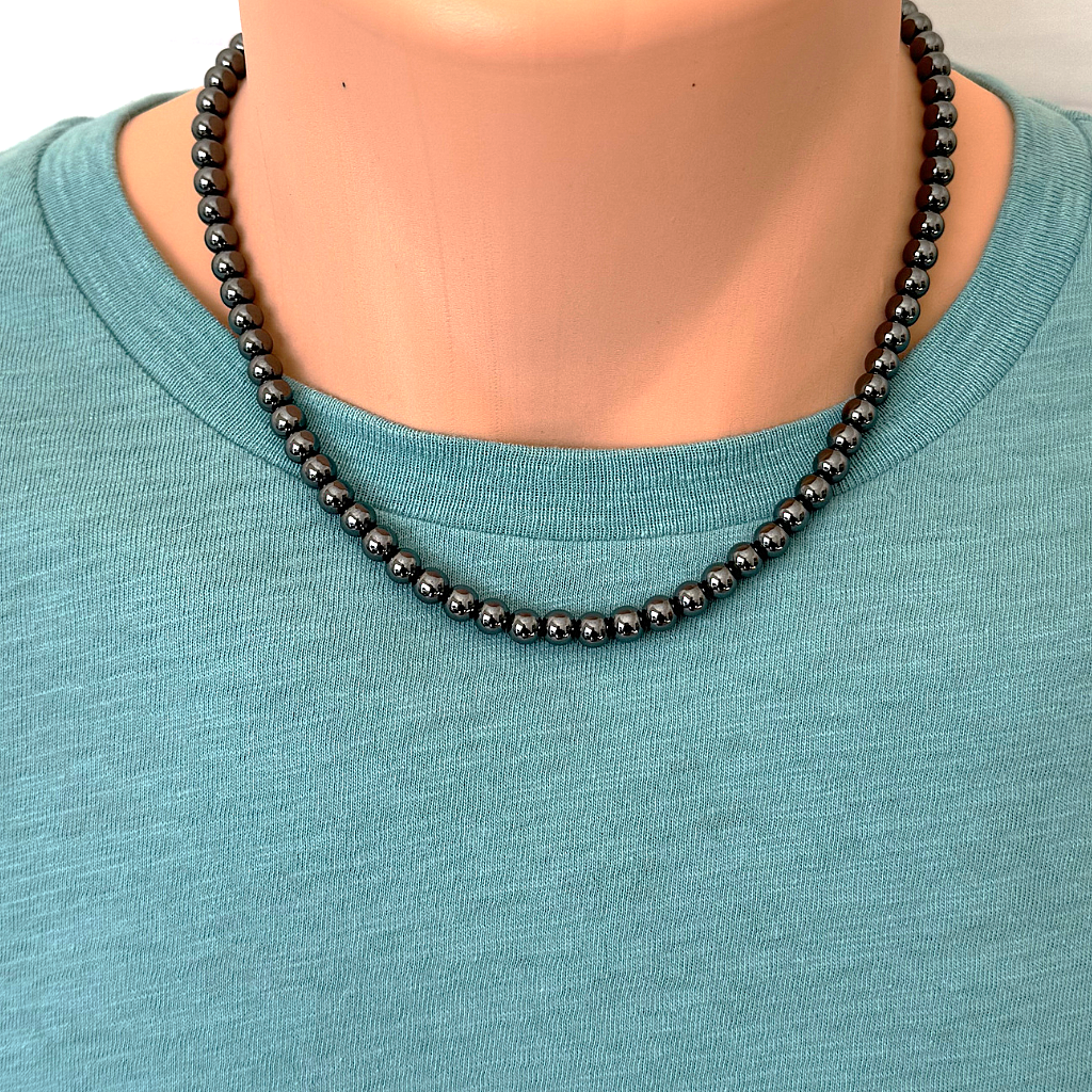 Mens 6mm Hematite Beaded Necklace 18", 20", 22"