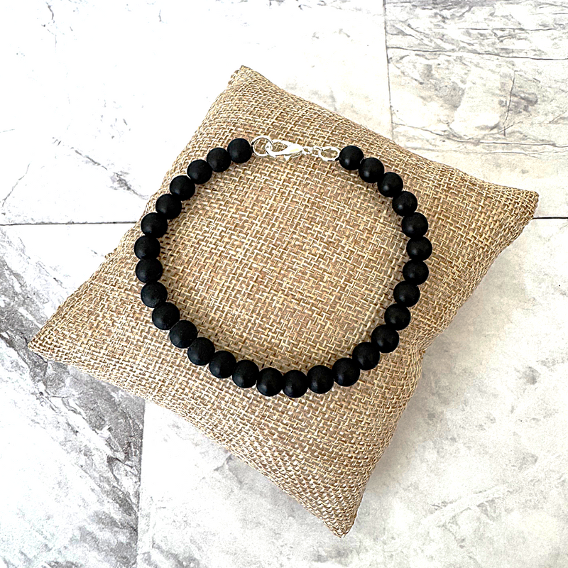 Mens Matte Black Onyx 6mm Beaded Bracelet in 8" to 9".