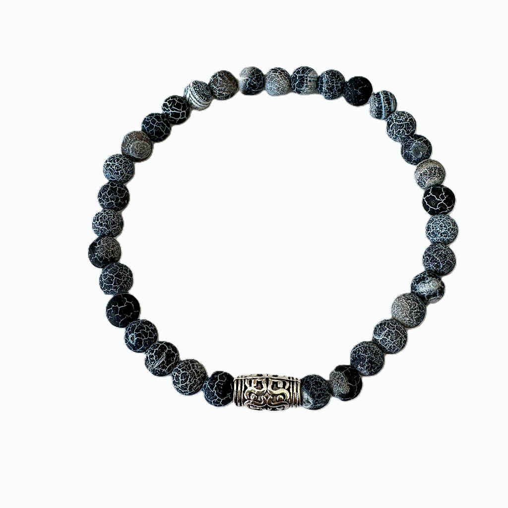Mens Matte Midnight Blue Fire Agate Beaded Stretch Bracelet.